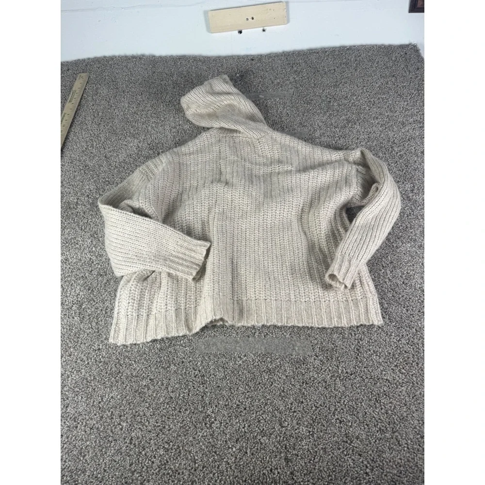 Aerie Womens XS Oatmeal Beige Ribbed Knit Wool Blend Hoodie Sweater Kangaroo